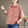 Camisa Feminina Polo de Algodão Dupla Camada Tamanho Grande Cobrindo a Barriga Emagrecedora Verão Solta Casual Manga Curta Cor Sólida