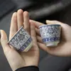 Taza de Té de Cerámica Azul y Blanca con Patrón de Plata de las Dinastías Tang y Song con Ramas Entrelazadas, Diseño Propicio, Juego de Té Kung Fu, Vajilla de Cerámica para el Hogar, Taza de Té Individual para Beber Té