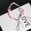 Cuerda para Teléfono Móvil Flor de Fresa DIY Cadena de Lanyard Hecha a Mano con Cuentas Joyería para Colgar Cuerda para Muñeca Accesorios de Joyería Cortos