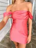 Vestido Tubinho de Cetim Doce para Mulheres 2025 Novo Outono Elegante de Um Ombro Cintura Curta