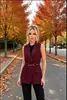 Chaleco de traje para mujer estilo americano con cuello de fruta verde y tirantes con hebilla de metal, entallado a la cintura, sin mangas, chaleco exterior de longitud media