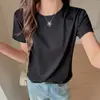 Camiseta Básica de Algodón con Cuello Redondo Pequeño, Estampado de Copo de Nieve, Estilo Regular, Hombro Normal, Manga Corta para Mujer, Holgada, Estilo Coreano, Verano, Delgada, Top de Gama Alta