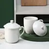 Habitación de Hotel y Casa de Huéspedes Taza de Cerámica Blanca Pura Mediana Taza de Té con Tapa Taza para Reuniones de Oficina Taza para Beber Haz Logo