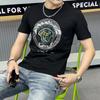 Camiseta Masculina de Manga Curta Artesanato Pesado Europeu Lantejoulas a Laser Moda Masculina Gola Alta Meia-manga Algodão de Seda de Alta Qualidade Tendência