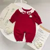 Roupas de Bebê 2026 Novo Estilo Doce Laço Gola Boneca Manga Longa Macacão Roupa Fofa de Peça Única para Bebês Pequenos