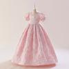 Nuevo vestido para niñas europeas y americanas, vestido largo para niñas medianas y grandes de Amazon, vestido de princesa con mangas abullonadas, vestido de pasarela para anfitriona pequeña