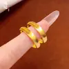 Anel Popular Olho de Gato Ondulado do Xiaohongshu, Design de Nicho, Luxo Simples Estilo Coreano, Anéis de Casal em Latão Banhado a Ouro para Mulheres