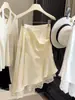 Falda Satinada Brillante con Dobladillo Irregular para Mujer 2026 Primavera y Verano Nuevo Estilo Elegante Encaje Empalmado Encaje Falda de Longitud Media