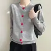 Nuevo cárdigan de punto para mujer Otoño/Invierno 2026 con botones de corazón, cuello redondo, estilo dulce, manga larga, abrigo suéter holgado