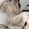 2026 Transfronterizo Amazon Otoño e Invierno Nuevo Estilo Holgado con Cinturón de Corbata Botones Cuello Alto Vestido Largo Vestido Suéter para Mujer