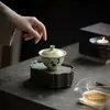 Mingzhishan Zhi Panda Jugando con Bambú Tazón de Té de Cerámica Pintado a Mano para Salas de Té e Intelectuales, Juego de Té de la Cultura de Sichuan