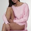 2026 Otoño e Invierno Nuevo Estilo Europeo y Americano Rosa Holgado de Punto Acanalado Manga Larga Shorts Pijama para Mujer Ropa de Casa Transfronteriza