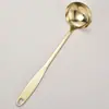 Colher para Panela Quente de Aço Inoxidável Dourada com Cabo Longo Espesso, Colher de Sopa Anti-Queimadura, Concha de Sopa Doméstica com Furo, Conjunto de Escorredores de Cozinha