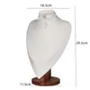 Soporte de Exhibición para Collares de Madera Maciza Color Nogal, Maniquí de Cuello, Soporte para Colgantes y Joyería, Soporte para Joyería de Cuello de Retrato, Superficie de Terciopelo de Cuero, Blanco y Negro
