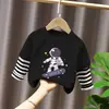 Camiseta de manga larga con estampado de dibujos animados, elegante y linda, estilo coreano, para bebés niños, ropa de otoño, algodón puro, retazos, imitación de dos piezas