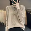 Cardigan de Punto Osmanthus de Primera Línea Cuello Redondo Primavera 100% Lana Estilo Coreano Sencillo Color Sólido Adelgazante Abrigo Suéter para Mujer