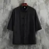 Camisa de Lino Transpirable Ligera Estilo Chino Cuello Mao Manga Corta para Hombre Nuevo Abrigo Tang Chino Camisa Retro de Algodón y Lino
