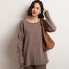 Suéter de Cashmere 2026 Outono e Inverno Novo Feminino Gola Redonda Pulôver Solto Tamanho Grande Estilo Curto Slim Casual Suéter de Tricô