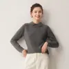 Suéter de cuello alto tipo polo 100% cachemir puro para mujer, de manga larga, color liso, base de punto casual y versátil
