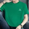 Camiseta Masculina de Algodão Puro Manga Curta Marca Moderna Gola Redonda Top Preto Tendência Solta Verão Algodão Estampado Camiseta de Manga Meia