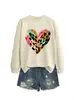 Amazon eBay Estación Independiente Moda Casual Versátil para Mujer Corazón Colorido Estampado de Leopardo Puntos Negros Cuello Redondo Otoño Invierno Sudadera con Capucha
