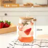 Taza Redonda con Tapa, Taza de Vidrio de Borosilicato Alto, Taza Engrosada para Bebidas de Jugo con Popote, Taza de Oruga, Taza para Té de Leche