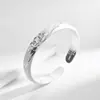 Pulseira de Prata Pura S999 com Padrão Estrelado, Sutra do Coração Estilo Antigo, Design Retrô, Aberta, Presente para Mãe, Estilo Chinês