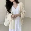 Jaqueta Cardigan de Tricô Vazada de Manga Longa Estilo Preguiçoso para Mulheres no Outono, Top Suéter Outer Solto Macio e Ceroso