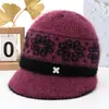 Sombrero de Lana de Ala Ancha para Mujer Otoño/Invierno Cálido con Piel de Conejo a Prueba de Frío para Exteriores para Madres y Abuelas de Mediana Edad y Mayores con Gorro de Punto de Forro Polar Adicional
