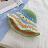 Sombrero de paja hueco con diseño de arcoíris de dopamina para mujer, para viajes de verano, protector solar, para playa, vacaciones, gran cornisa
