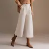 Calça Feminina de Lã Misturada Outono/Inverno Cintura Alta Cropped Perna Larga 2026 Nova Solta Emagrecedora Perna Reta Caimento Versátil Casual