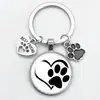 Chaveiro Cúpula de Vidro com Pegada de Pet Gato e Cachorro Porta-Chaves de Bolsa Carro Amuleto