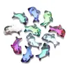 Colgante de cristal de vidrio con forma de delfín, color arcoíris AB, 12*21mm, accesorios para joyería DIY, pendientes, pulsera, collar, material de accesorios