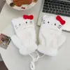 Luvas Fofas de Gato Meio Dedo Flip de Pelúcia para Mulheres no Outono e Inverno Quentes Forradas com Lã Grossas Estudante Ciclismo Luvas à Prova de Frio