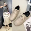 Mocasines de Piel Negra 2026 Nuevo Estilo Zapatos de Mujer Estilo Británico Zapatos Planos con Cordones para Primavera Diseño de Nicho