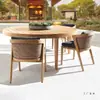 Mesas e Cadeiras de Lazer de Madeira Maciça para Exterior Estilo Nórdico Pátio Terraço Villa Jardim Cadeiras de Rattan para Lazer Terraço de Hotel Mobiliário de Exterior