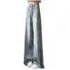 Jeans Feminino Wide Leg Petite Burr Retro Design High Street Cintura Alta Emagrecedor Solto Calças de Chão