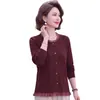 Nova moda de outono roupa de mãe elástica segunda pele top estiloso que afina gola redonda camiseta manga longa para mulheres de meia-idade e idosas