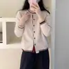 Nuevo cárdigan de punto con bloques de color estilo británico simple para mujer, abrigo suéter, top elegante para otoño e invierno