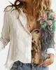 Nova Cor Bloco Primavera 2025 Gola Lapela Pintada à Mão Impressão 3D Camisas de Moda Feminina Tendência Várias Estampadas Camisas Lote