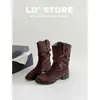 Lancui~Botines de mujer con plataforma interior, nueva colección otoño 2026, estilo retro, tacón grueso, tacón de bloque, botas de vaquero occidentales