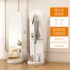 Guarda-Roupa Influenciador de Corpo Inteiro Móvel Estilo Francês para Quarto com Prateleira de Armazenamento, Espelho de Rouparia Giratório Multifuncional de Chão