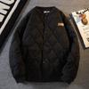 Estilo americano retrô inverno em forma de diamante treliça bordado padrão quente algodão acolchoado roupas masculinas ins estilo hong kong casal casual all-match engrossado algodão acolchoado casaco