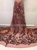 Tecido de Renda de Malha com Lantejoulas Africanas Bordado com Contas Renda de Lantejoulas Tecido para Vestido MN3097