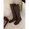 Primer Encuentro Ji Botas Largas Retro Botas Altas Botas de Monta para Mujer Nuevo Punta Redonda Suela Plana Botas Negras Versátiles Botas Largas