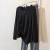 Vestido primavera e outono Simon Rainer Jin plus size Irregular V-Neck Ombro Largo Solto Cobrindo Midi menina gordinha Base Manga Longa