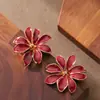 Brincos de Tarraxa Florais Tridimensionais com Gotejamento de Óleo Laqueado Minimalistas Transfronteiriços, Brincos Versáteis de Luxo Leve de Nicho de Alta Qualidade