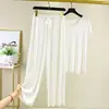Conjunto de Calça de Manga Curta de Seda de Gelo para Casa, Conjunto de Camiseta com Decote V Feminino de Verão Fino Casual Roupa Externa Cor Sólida Pijama Conjunto de Duas Peças