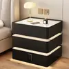 Mesita de Noche Flotante con Tres Cajones, Madera Maciza Simple, Carga Inalámbrica Moderna, Multifuncional, Lujo Ligero, Gabinete de Mesita de Noche para Dormitorio del Hogar