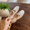 [Piel Genuina] Flor de Pera Nieve~ Estilo Nacional Nuevo Estilo Chino Hebilla de Perla Jacquard Mary Jane Zapatos Planos para Mujer